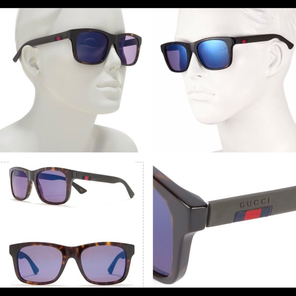GUCCI COOL UNISEX HAVANA AND BLUE MIRROR SUNGLASSES - Picture 7 of 16